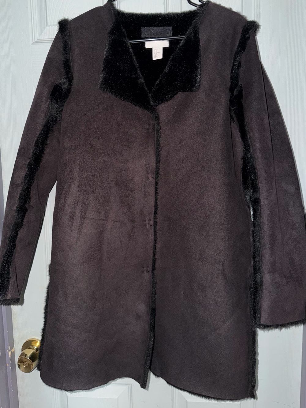 H&M Black Faux Shearling Suede Coat Faux Fur Lined Size 8